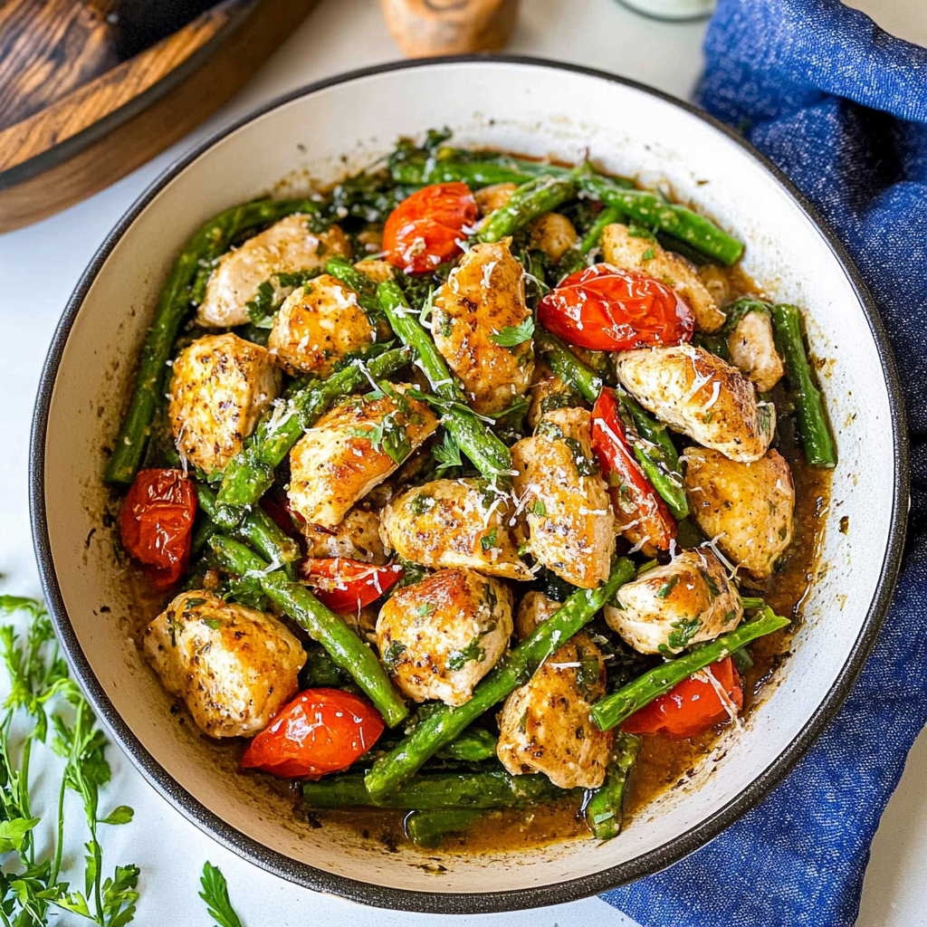 Recipe preparation for Pesto & White Wine Chicken & Veggies