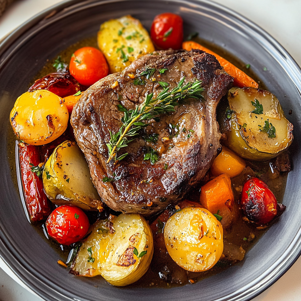 Recipe preparation for Succulent lamb steak and veg sheet pan meal recipe