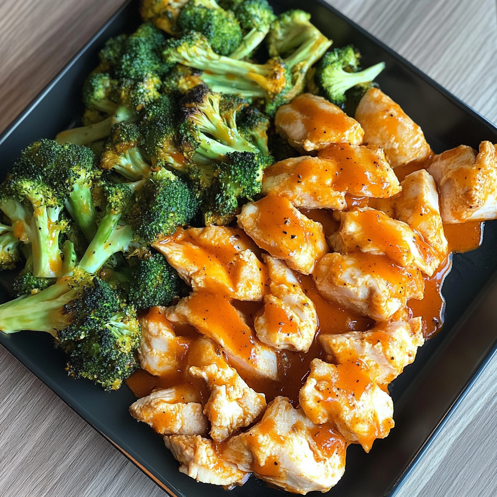 Recipe preparation for Sheet Pan Buffalo Chicken & Broccoli