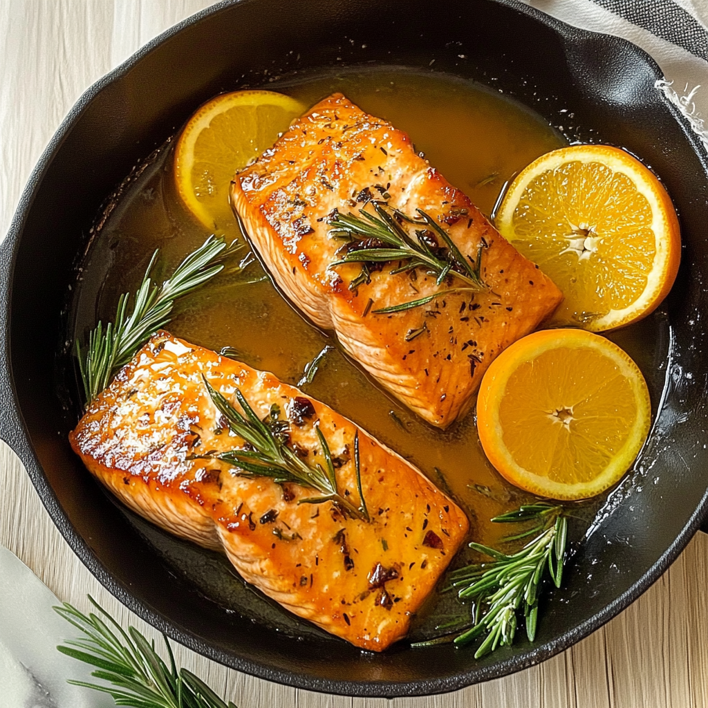 Recipe preparation for Orange Glazed Salmon with Rosemary