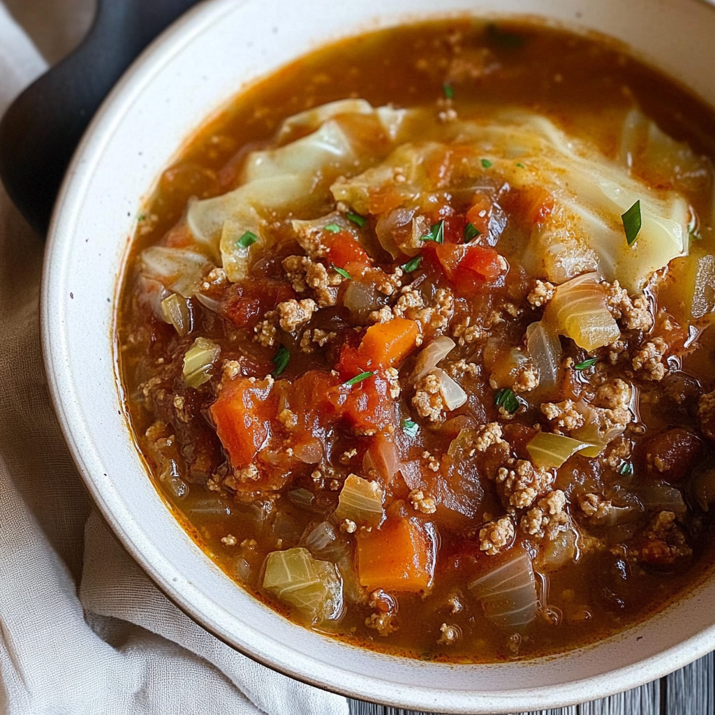 Recipe preparation for Cabbage Soup With Ground Beef Crock Pot