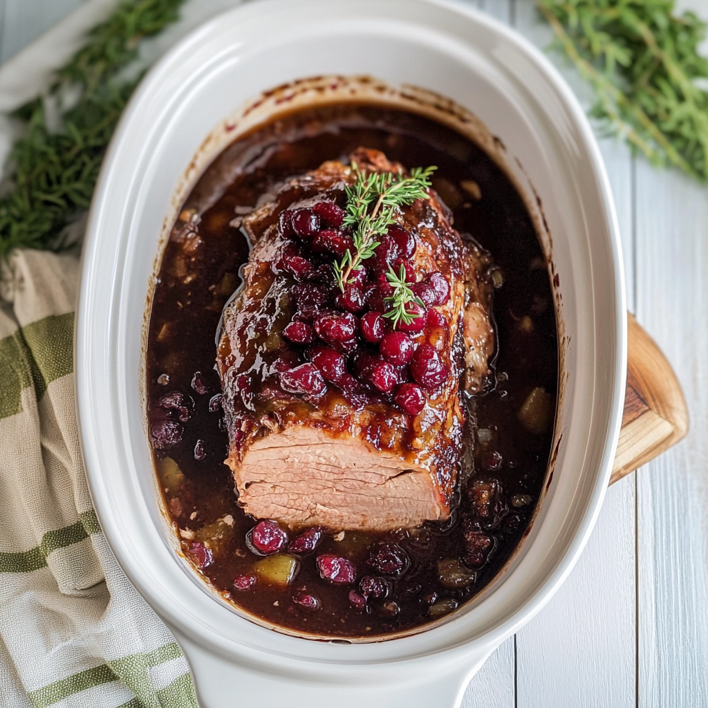 Recipe preparation for Slow Cooker Cranberry Pork Loin