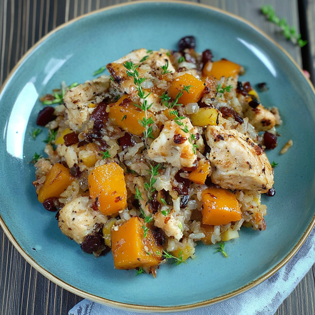 Recipe preparation for Butternut Squash, Chicken, and Wild Rice casserole