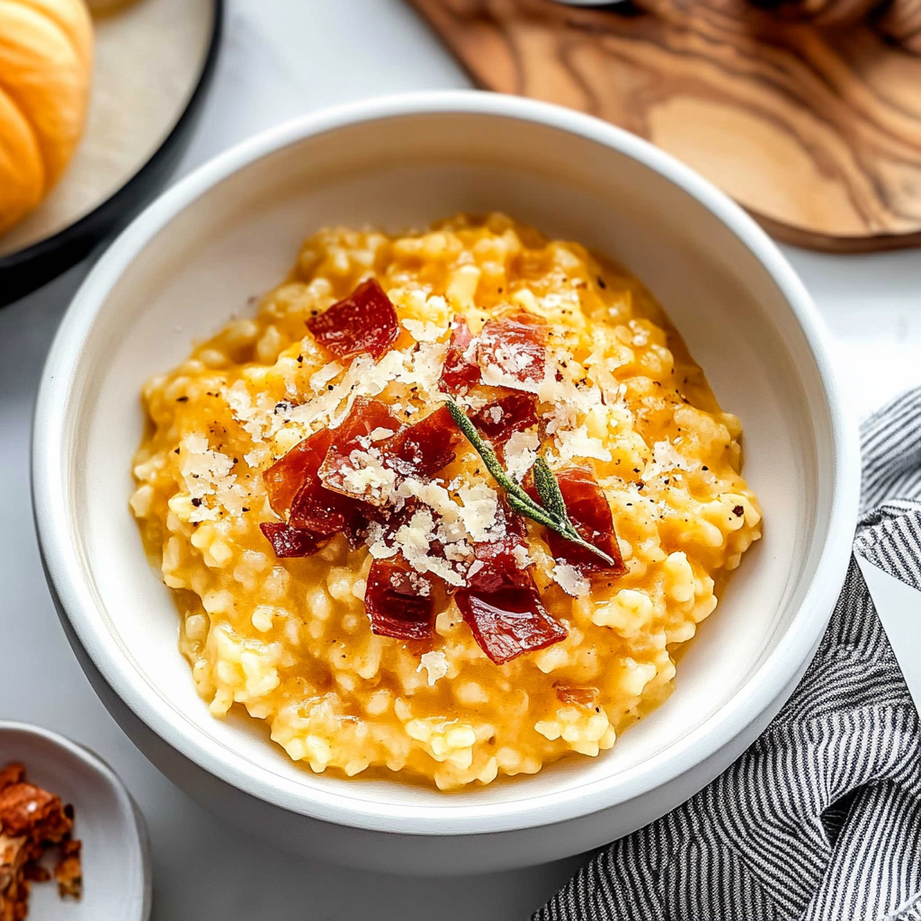 Recipe preparation for Instant Pot Pumpkin & Sage Risotto with Crispy Prosciutto