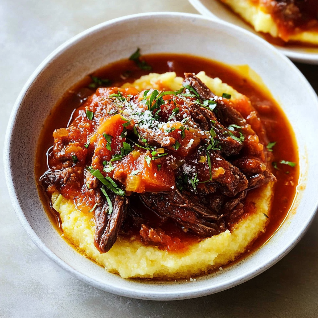 Recipe preparation for Slow Cooker Cranberry-Orange Beef Ragu over Polenta
