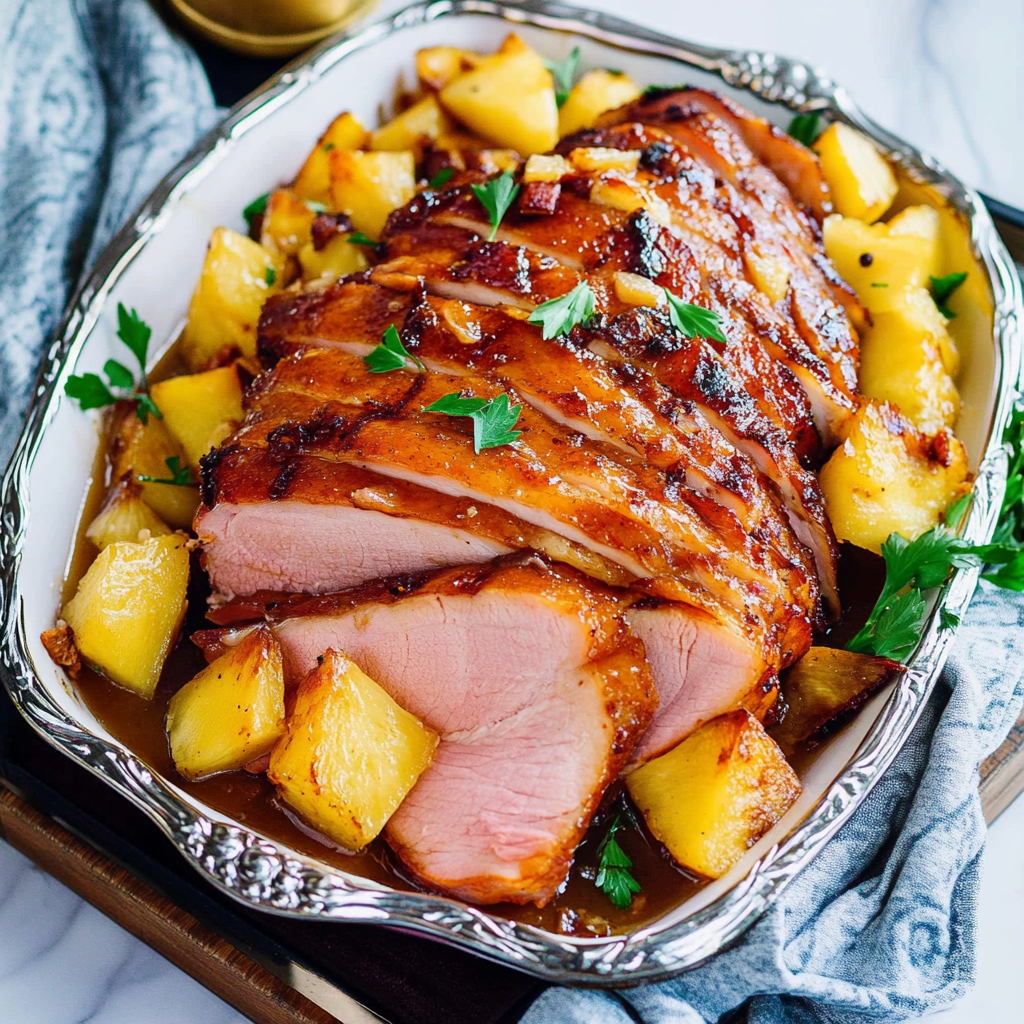 Recipe preparation for Slow Cooker Maple-Bourbon Glazed Ham with Pineapple