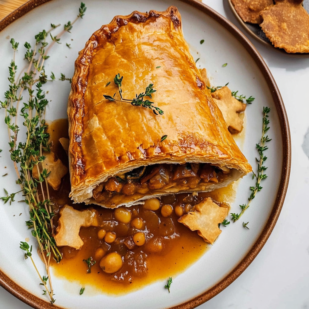 Recipe preparation for Slow Cooker Vegan Lentil & Chestnut Wellington