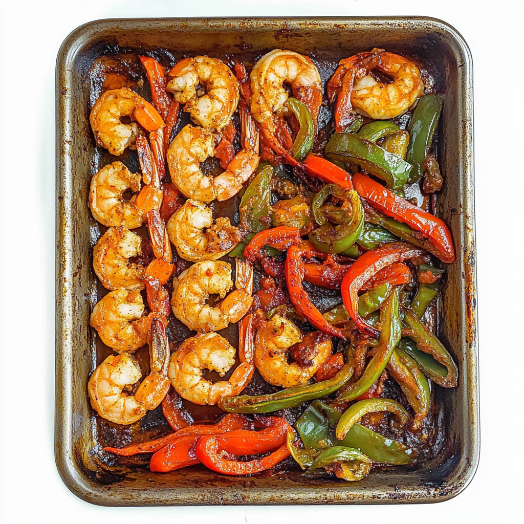 Recipe preparation for Sheet Pan Shrimp Fajita Bowls with Chipotle Cream Sauce