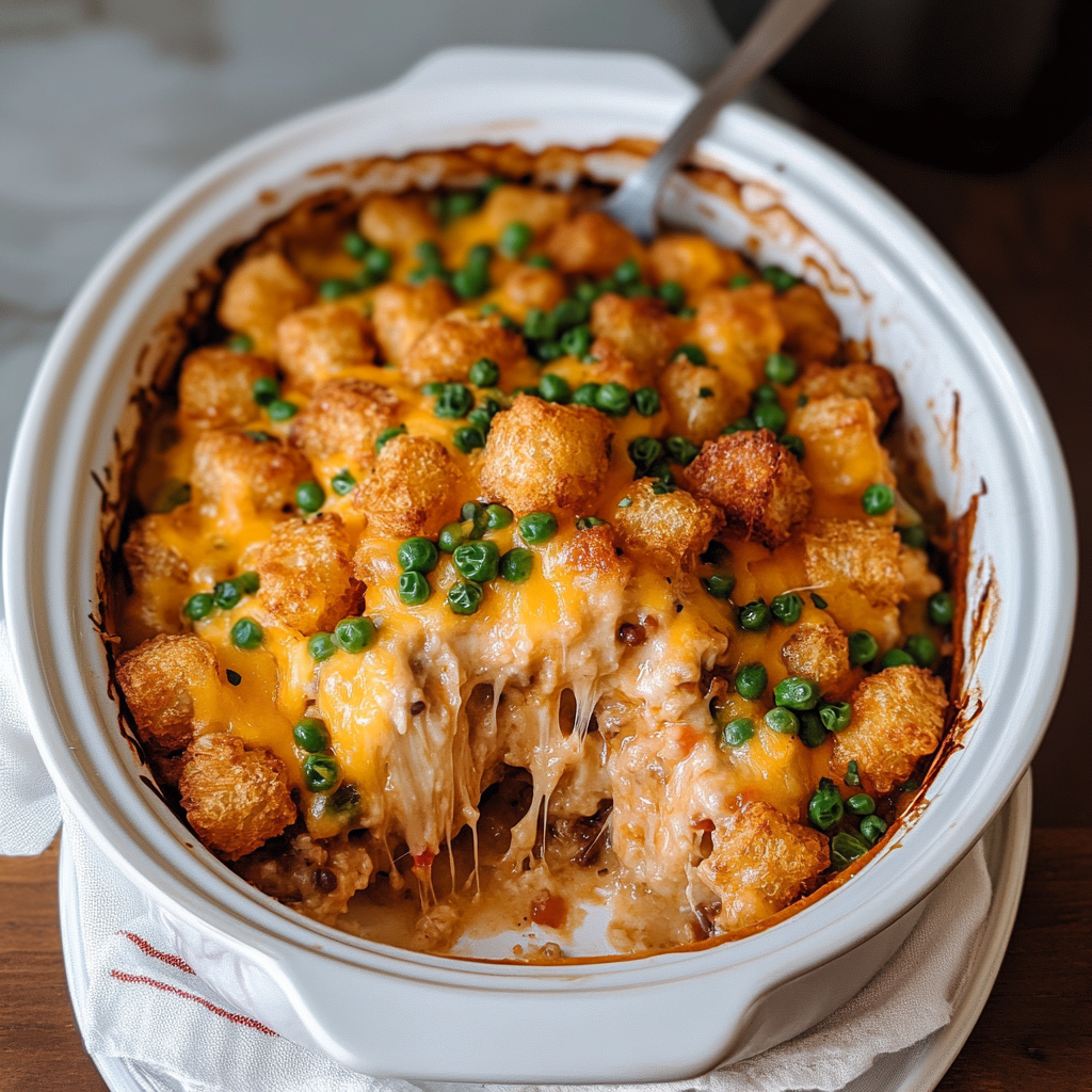 Recipe preparation for Slow Cooker Tater Tot Casserole