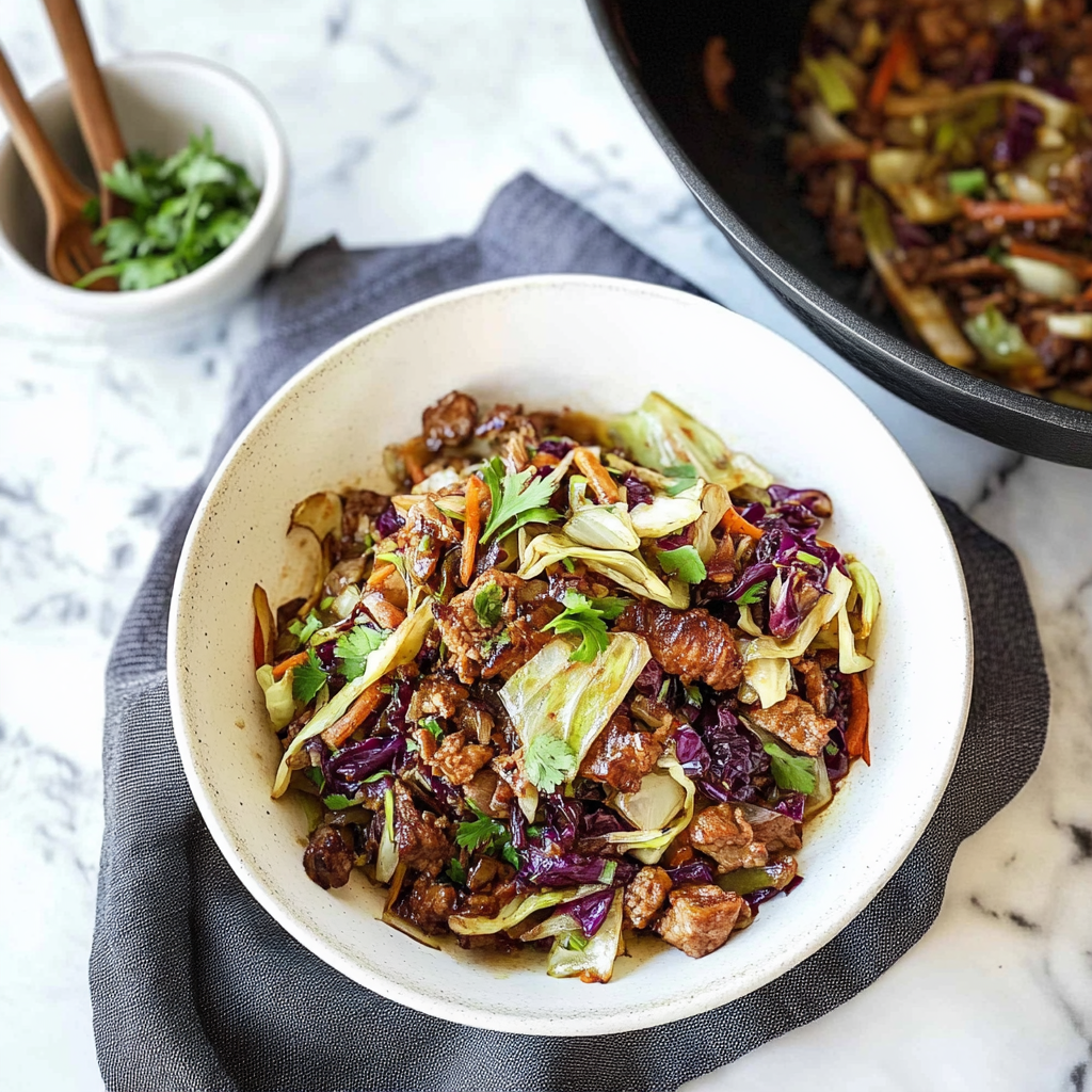 Recipe preparation for Pork and Cabbage Skillet