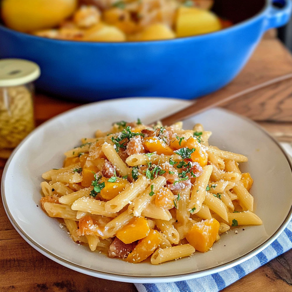 Recipe preparation for One-Pan Butternut Squash Penne