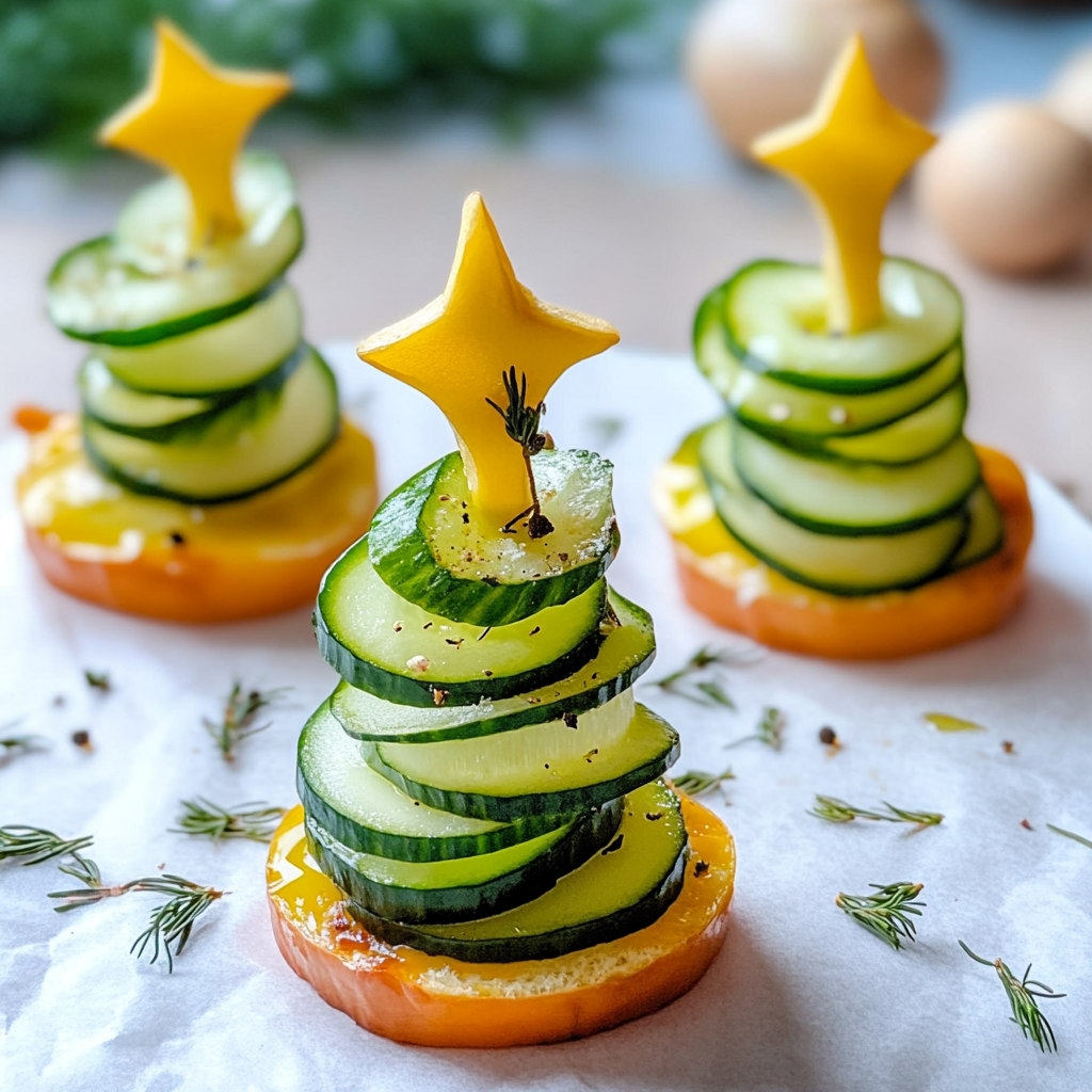 Recipe preparation for Cucumber Christmas Trees