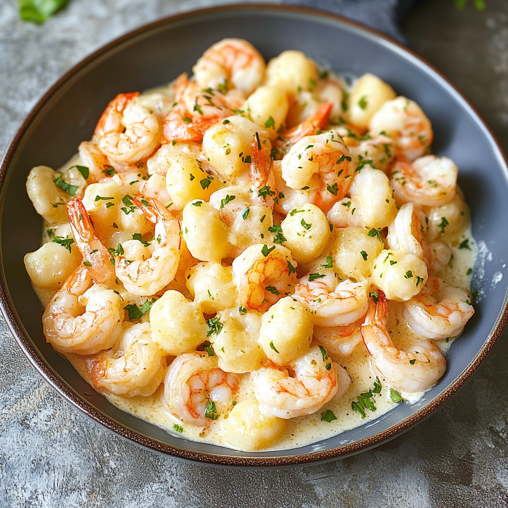 Recipe preparation for 30-Minute Creamy Garlic Shrimp and Gnocchi