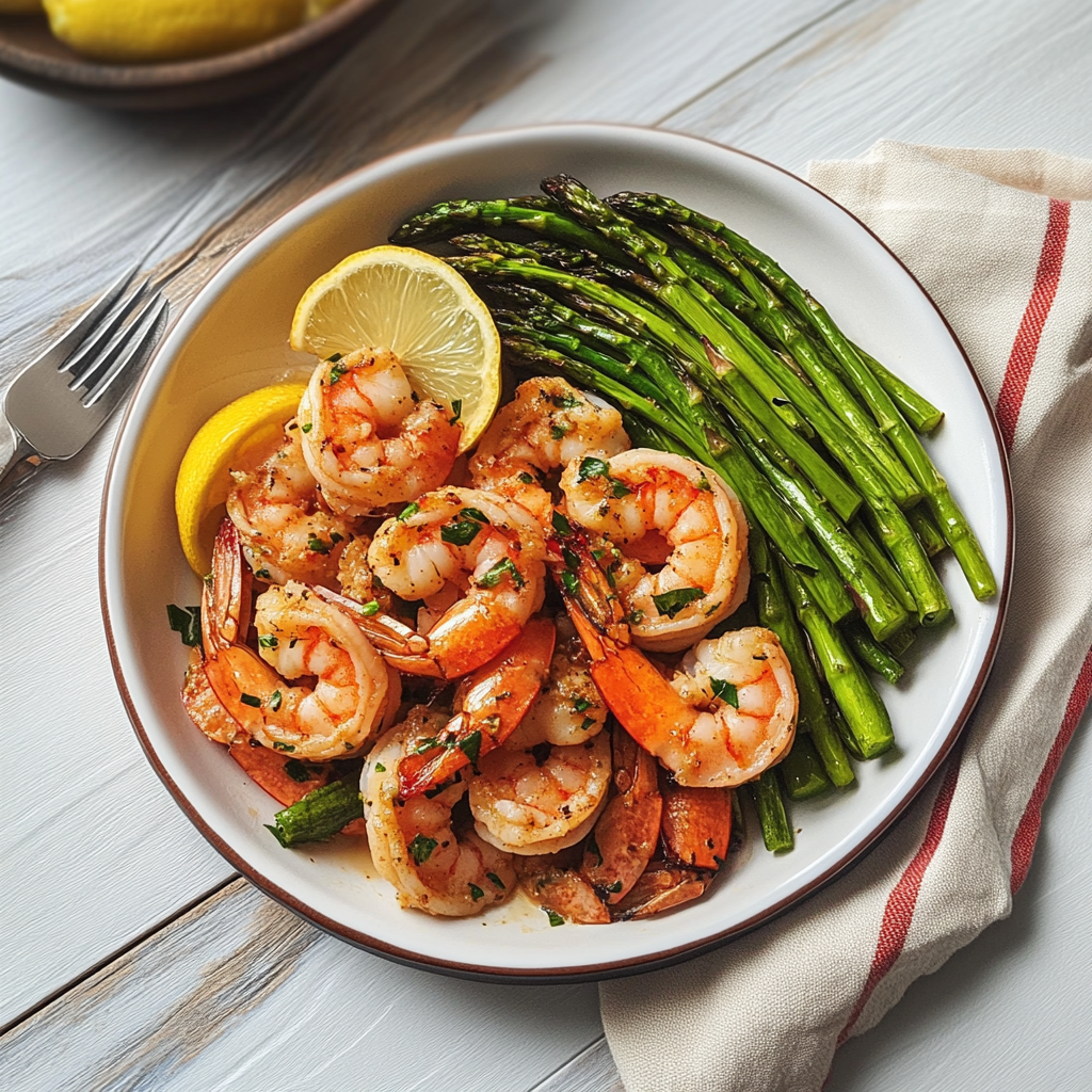 Recipe preparation for 30-Minute Lemon Garlic Butter Shrimp with Asparagus