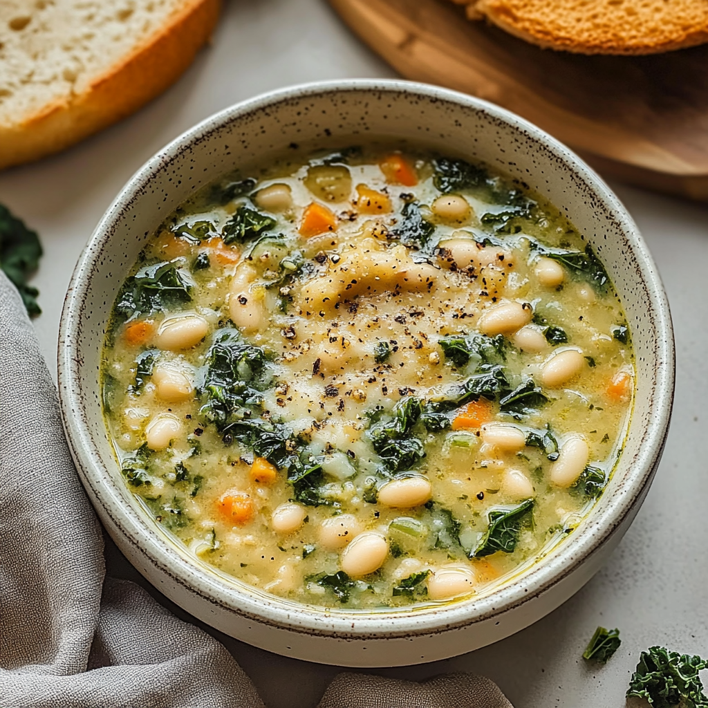 Recipe preparation for Instant Pot White Bean and Kale Soup with Lemon