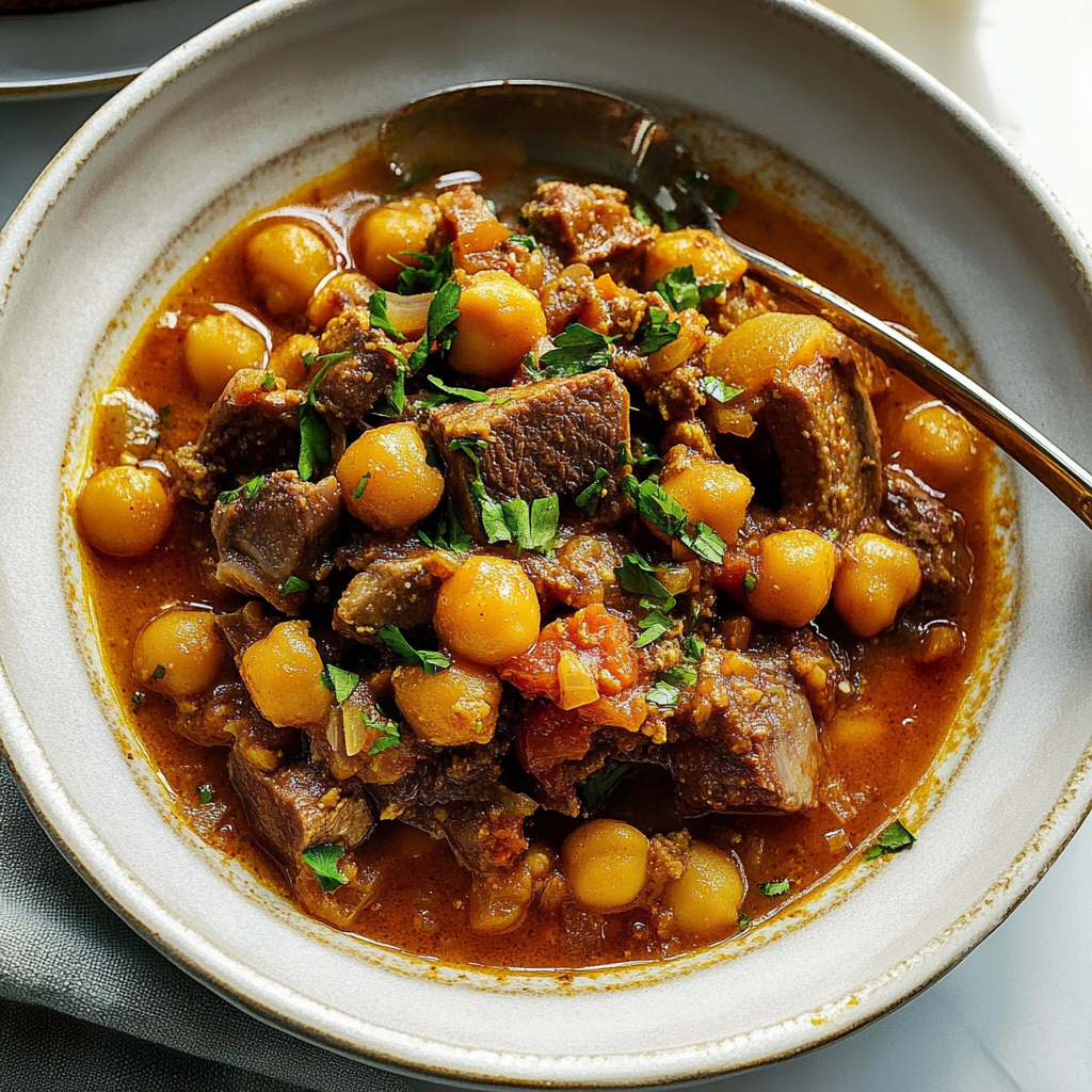 Recipe preparation for Slow Cooker Lamb Stew with Dried Apricots and Chickpeas