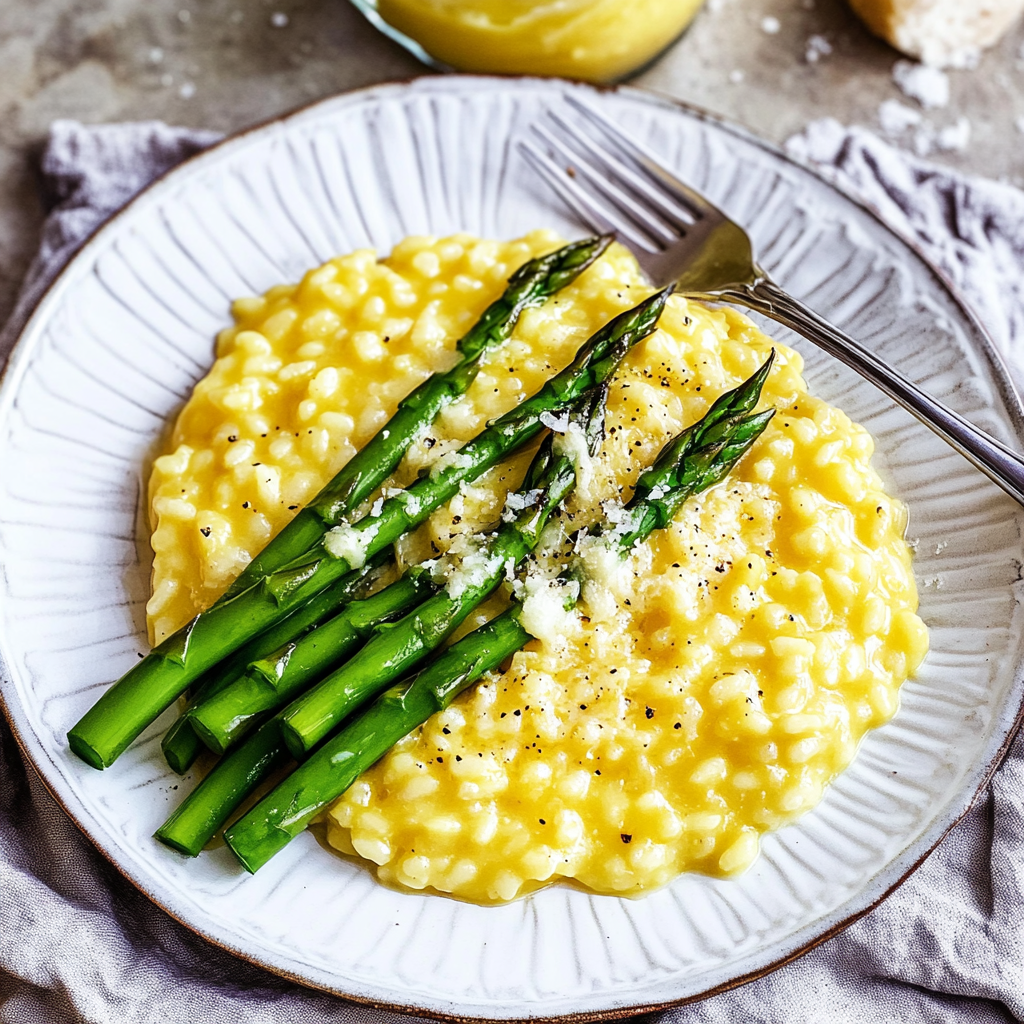 Recipe preparation for Instant Pot Saffron Risotto with Asparagus