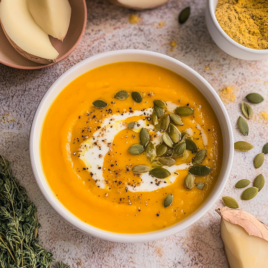Recipe preparation for Instant Pot Creamy Butternut Squash Soup with Crispy Sage