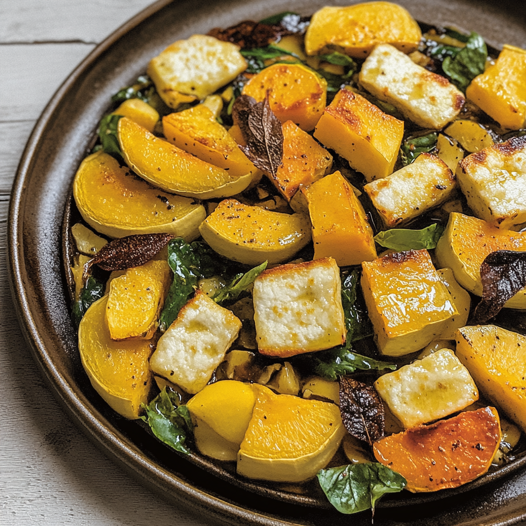 Recipe preparation for Sheet Pan Roasted Winter Squash and Halloumi Cheese