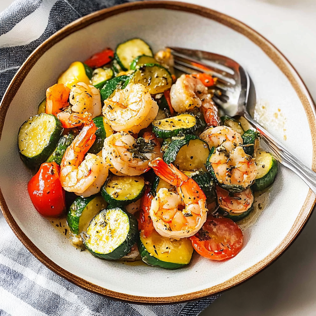 Recipe preparation for Sheet Pan Garlic Herb Shrimp and Zucchini Medley