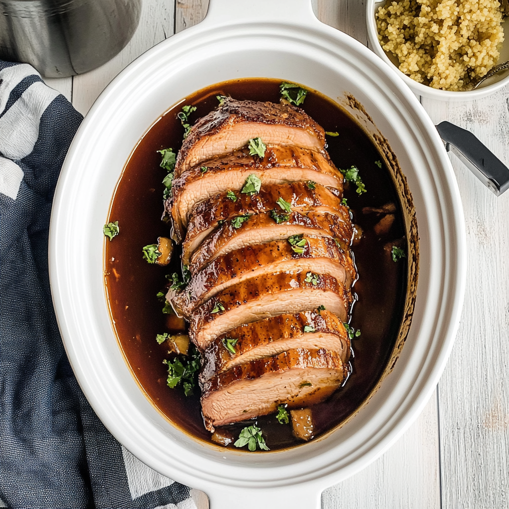 Recipe preparation for Slow Cooker Honey Balsamic Pork Loin