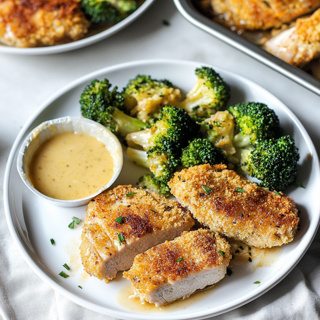 Recipe preparation for Sheet Pan Parmesan Crusted Pork Chops and Broccoli
