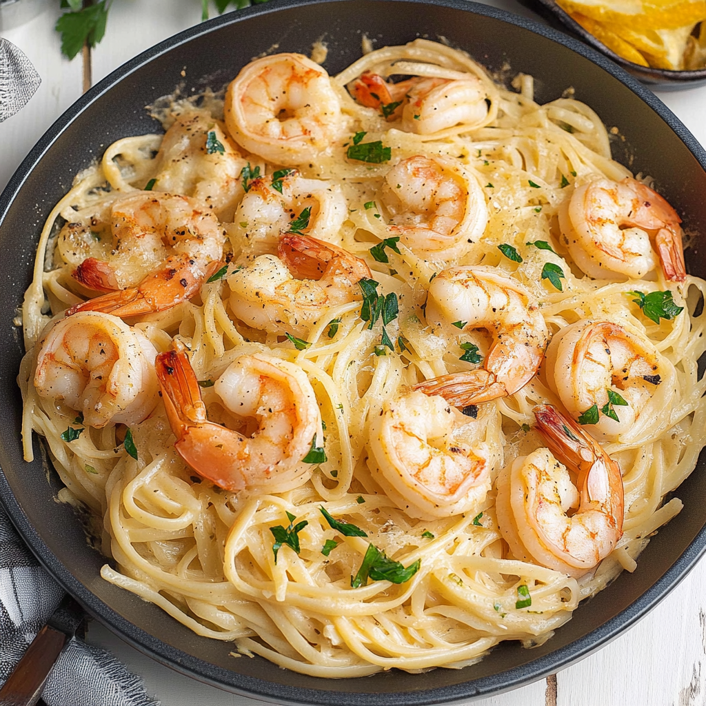 Recipe preparation for 30-Minute Garlic Shrimp Scampi with Angel Hair Pasta