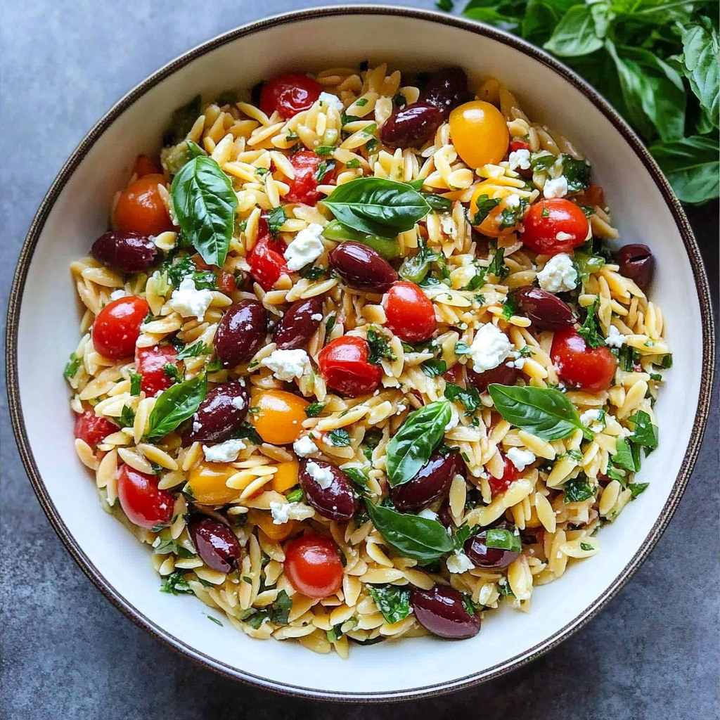 Recipe preparation for 30-Minute Mediterranean Orzo Salad with Feta