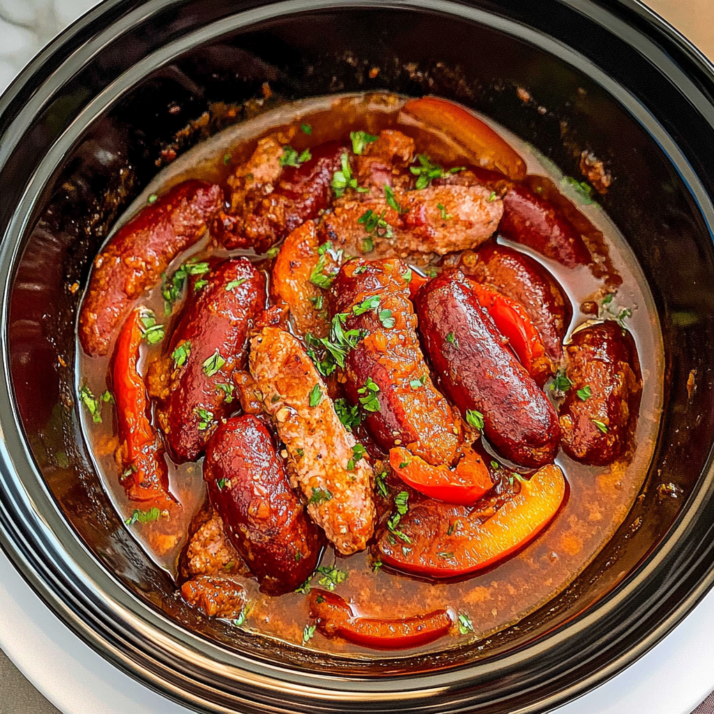 Recipe preparation for Vintage Slow Cooker Sausage & Peppers