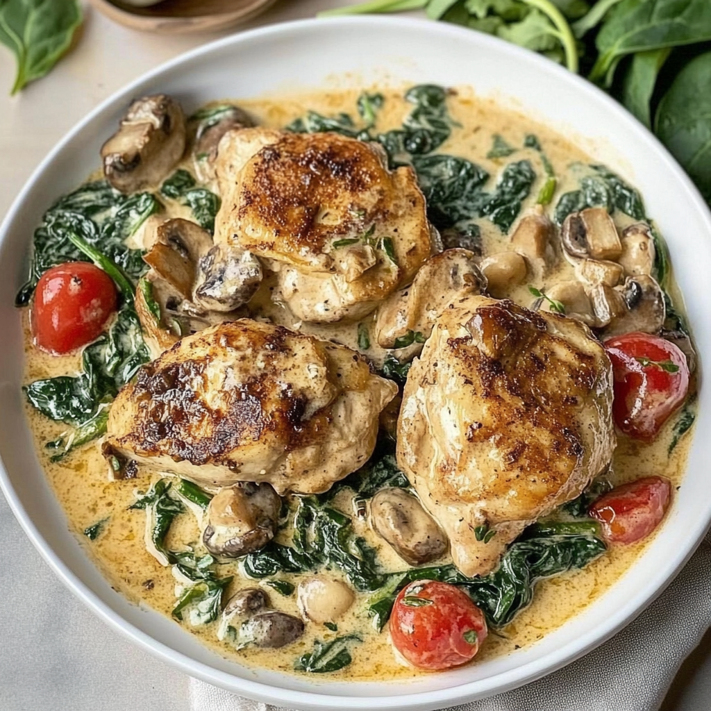 Recipe preparation for Slow Cooker Tuscan Chicken with Mushrooms & Spinach