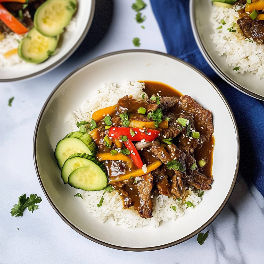 Recipe preparation for Instant Pot Spicy Korean-Style Beef & Rice Bowl
