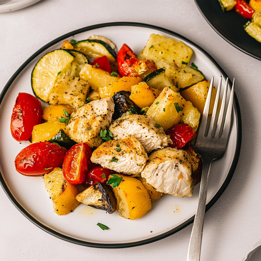 Recipe preparation for Sheet Pan Lemon-Tahini Chicken with Roasted Vegetables