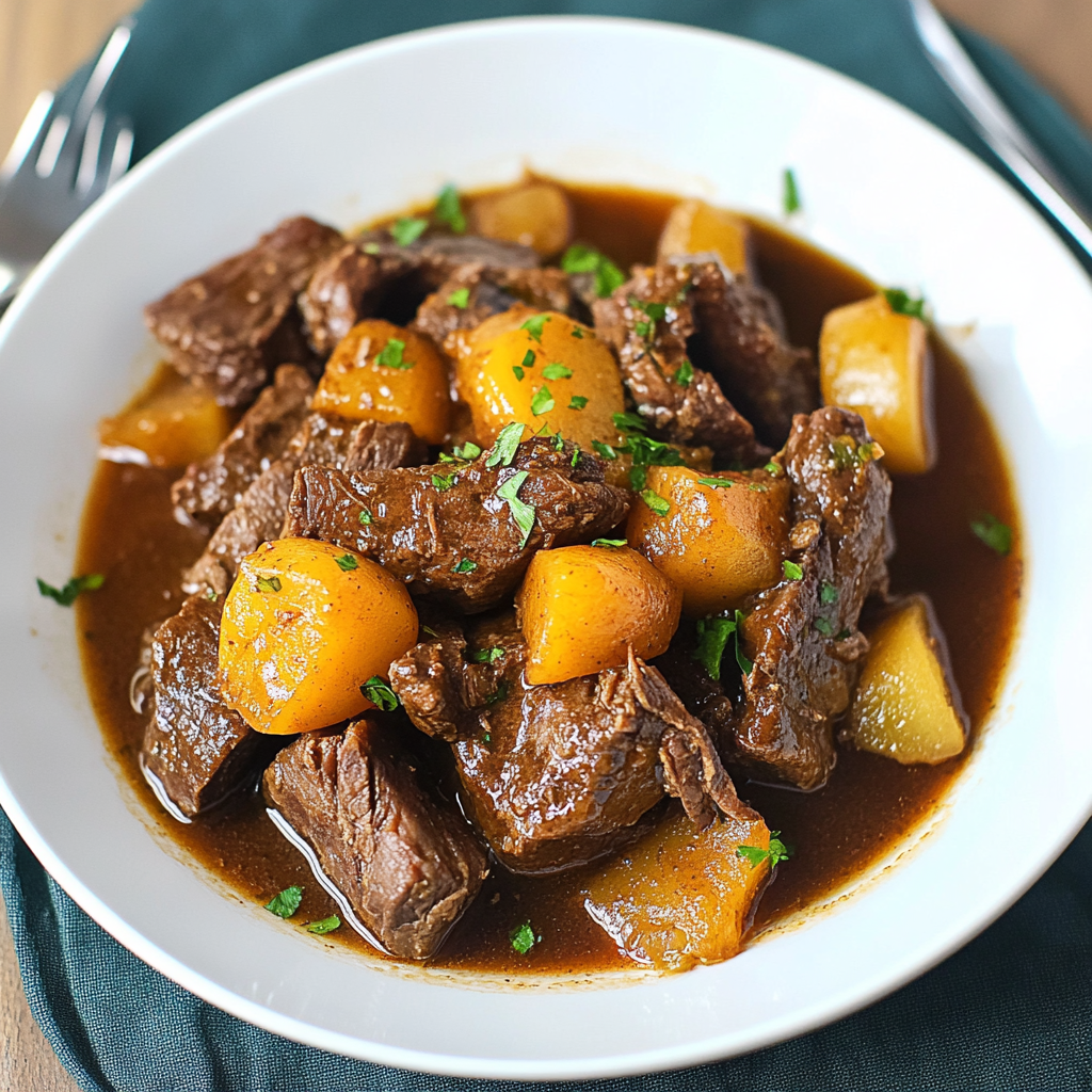 Recipe preparation for Slow Cooker Honey-Garlic Beef with Baby Potatoes