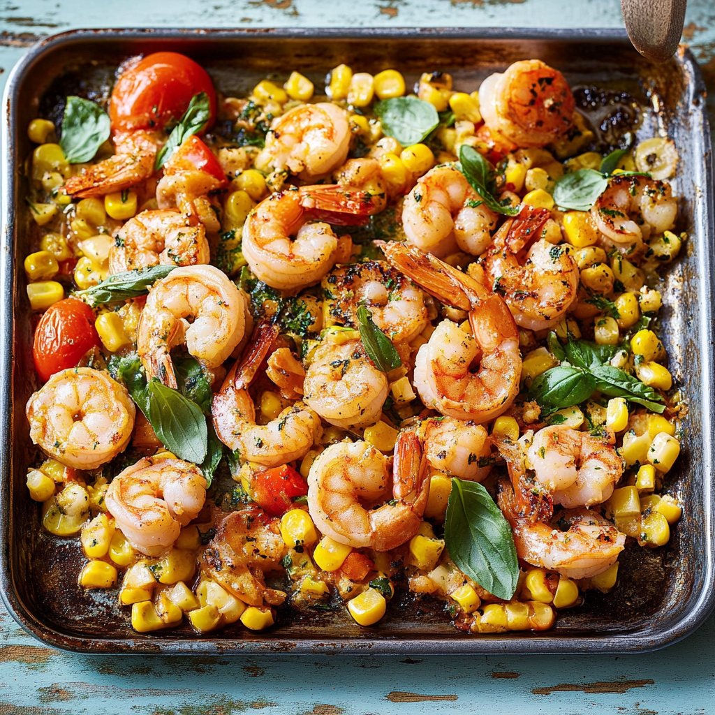 Recipe preparation for sheet pan shrimp and corn