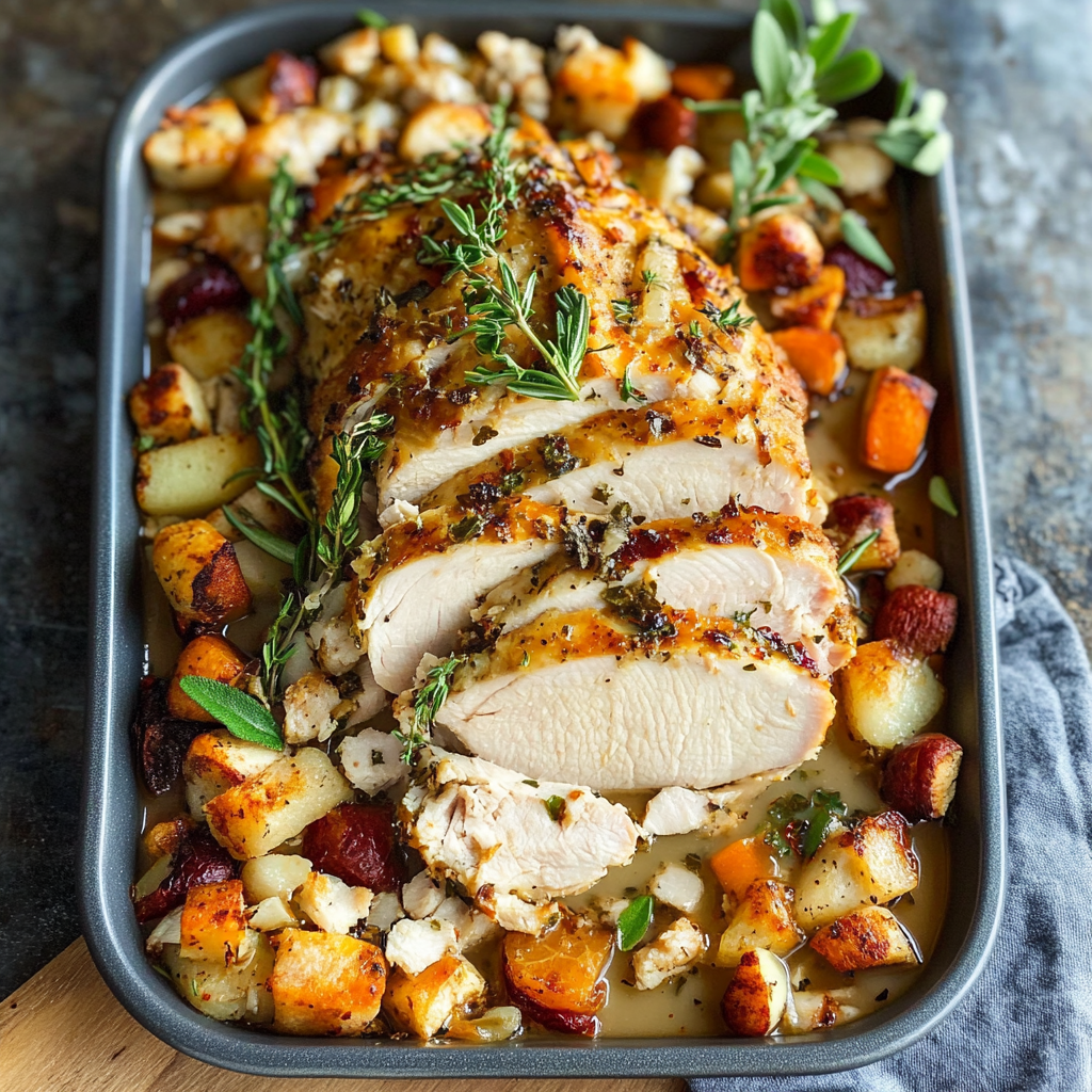 Recipe preparation for Sheet Pan Herb Roasted Turkey & Veggies