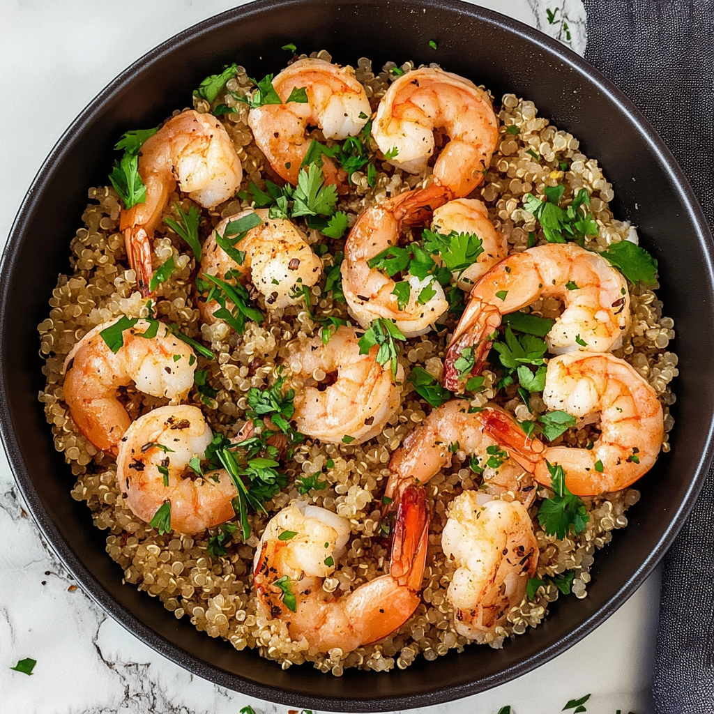 Recipe preparation for 30-Minute Garlic Shrimp and Quinoa Bowl