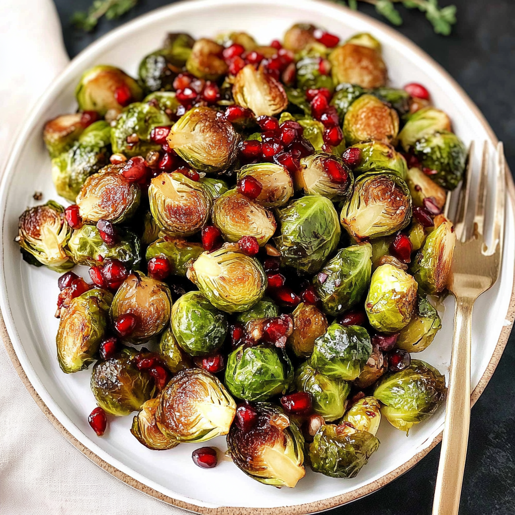 Recipe preparation for Sheet Pan Pomegranate Glazed Brussels Sprouts