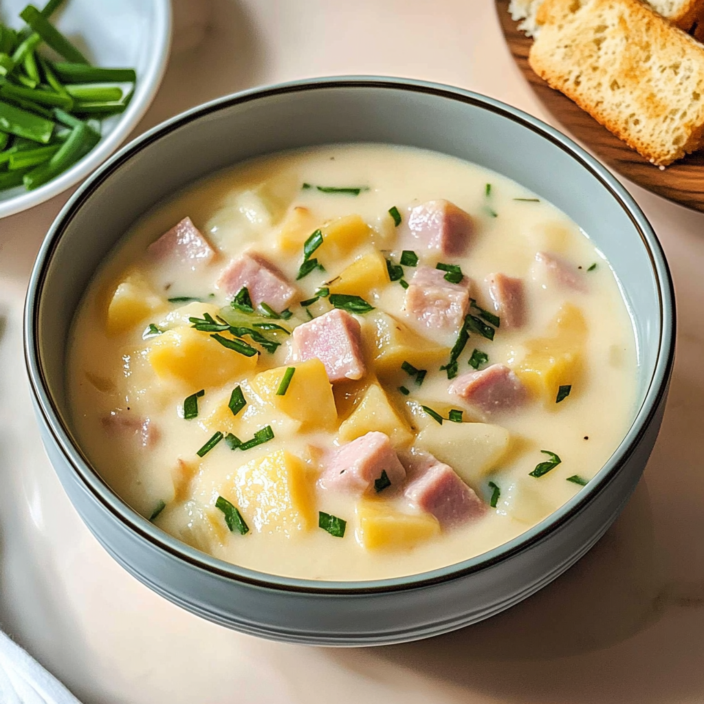 Recipe preparation for Slow Cooker Creamy Potato and Ham Soup