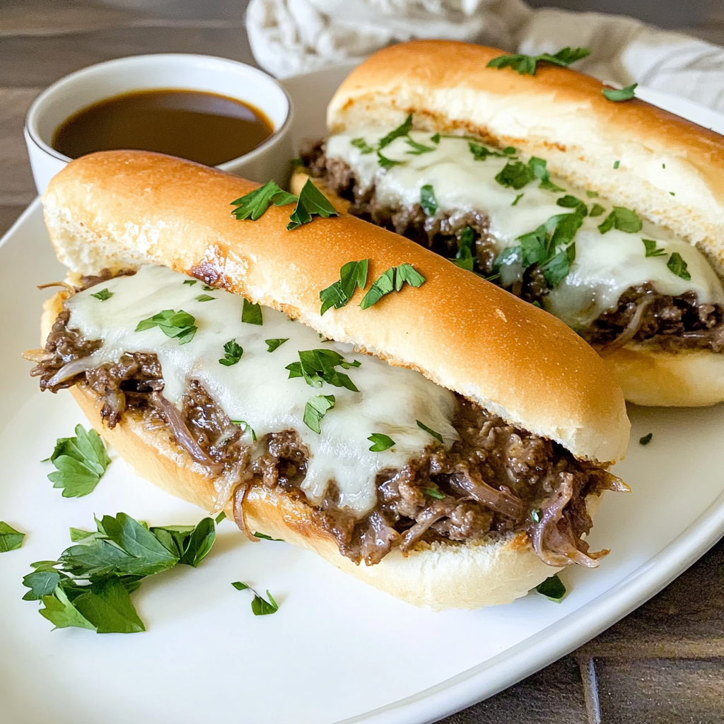 Recipe preparation for Slow Cooker French Dip Sandwiches with Caramelized Onions