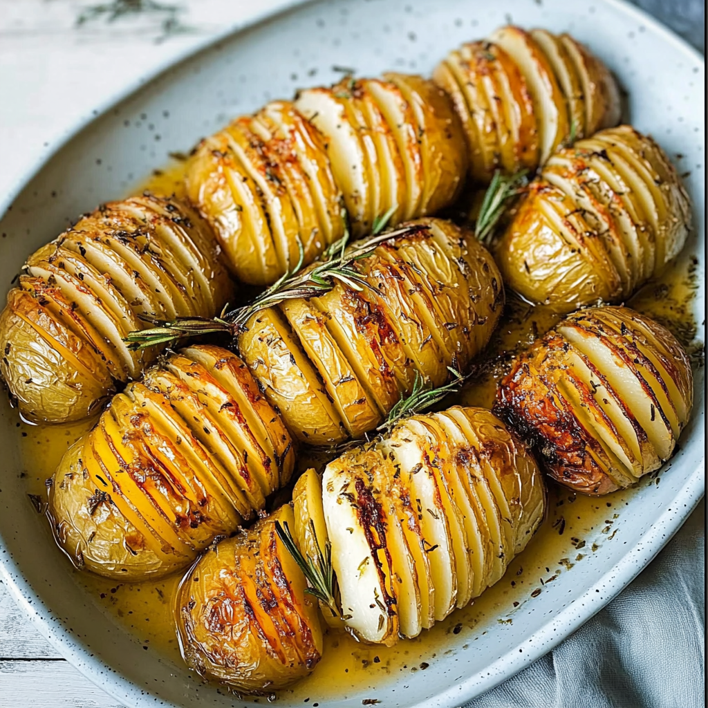 Recipe preparation for Sheet Pan Hasselback Potatoes with Rosemary and Garlic