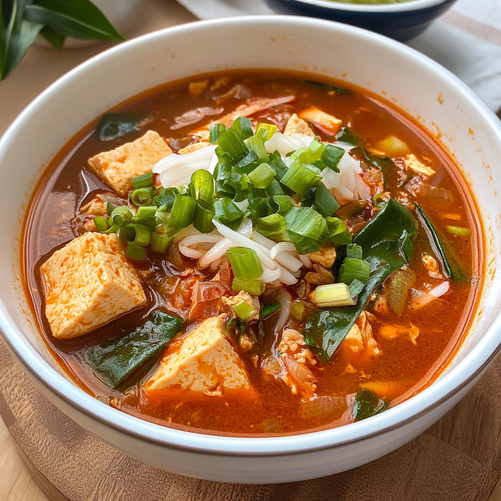 Recipe preparation for Instant Pot Spicy Kimchi Jjigae with Silken Tofu