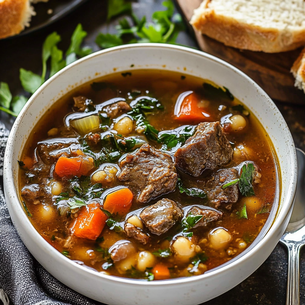 Recipe preparation for Slow Cooker Bone Broth Beef & Barley Soup