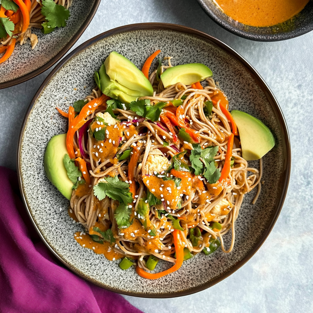Recipe preparation for Spicy Peanut Soba Noodle Salad