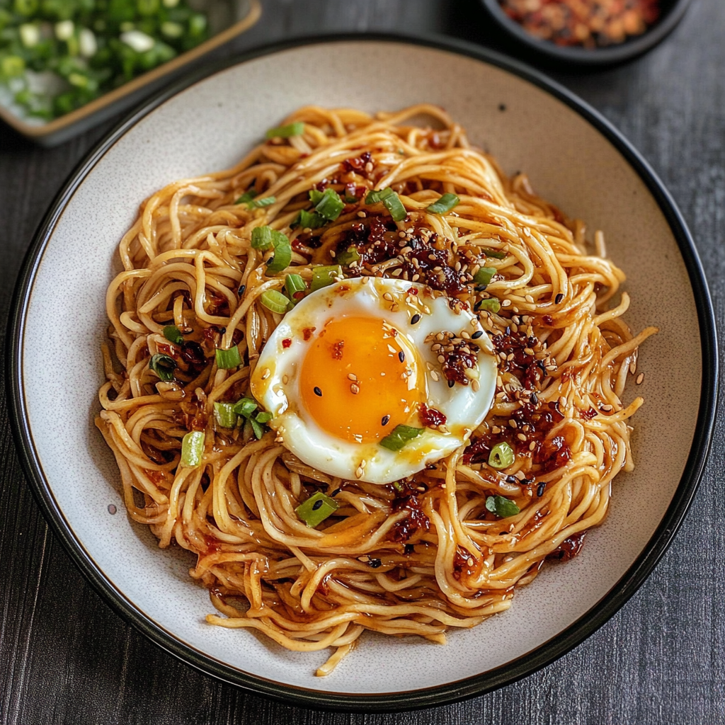 Recipe preparation for 30-Minute Scallion Oil Noodles with Jammy Soy Egg