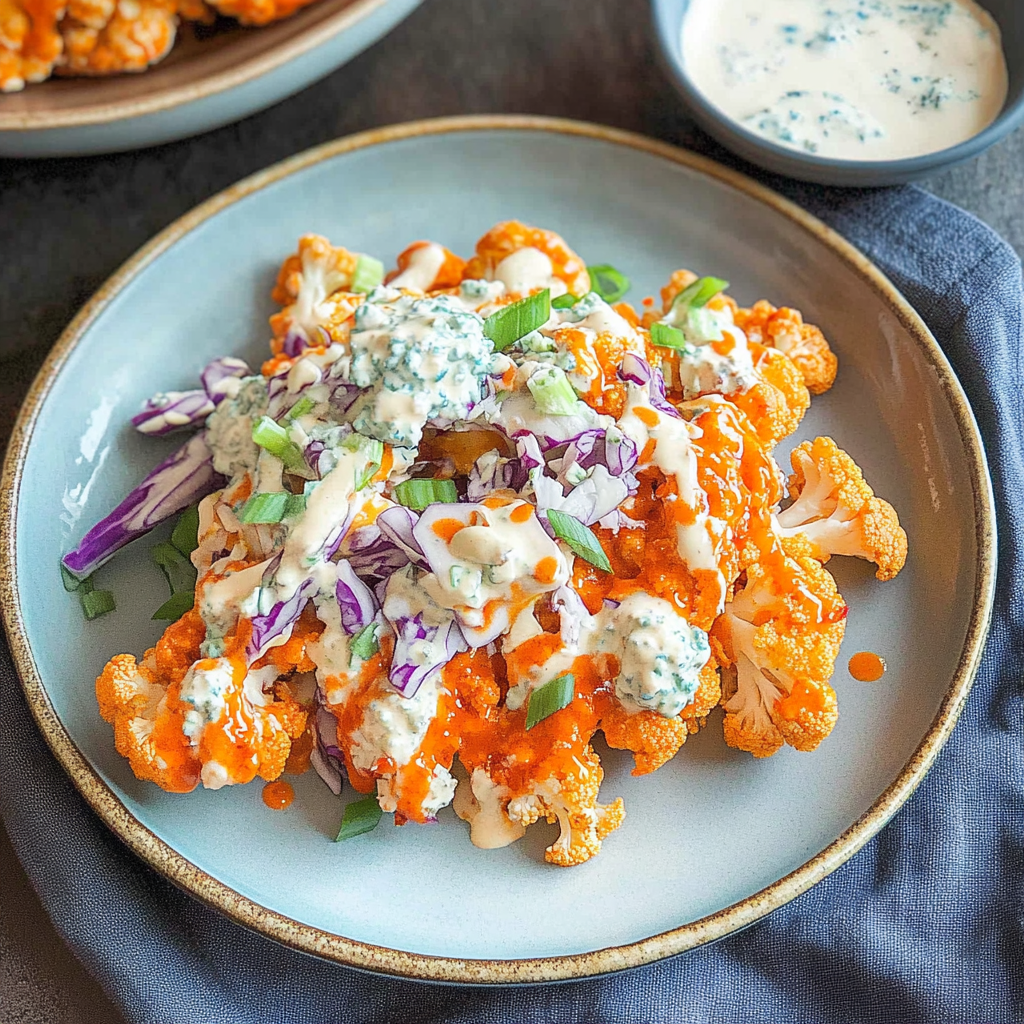 Recipe preparation for Sheet Pan Buffalo Cauliflower with Blue Cheese Slaw