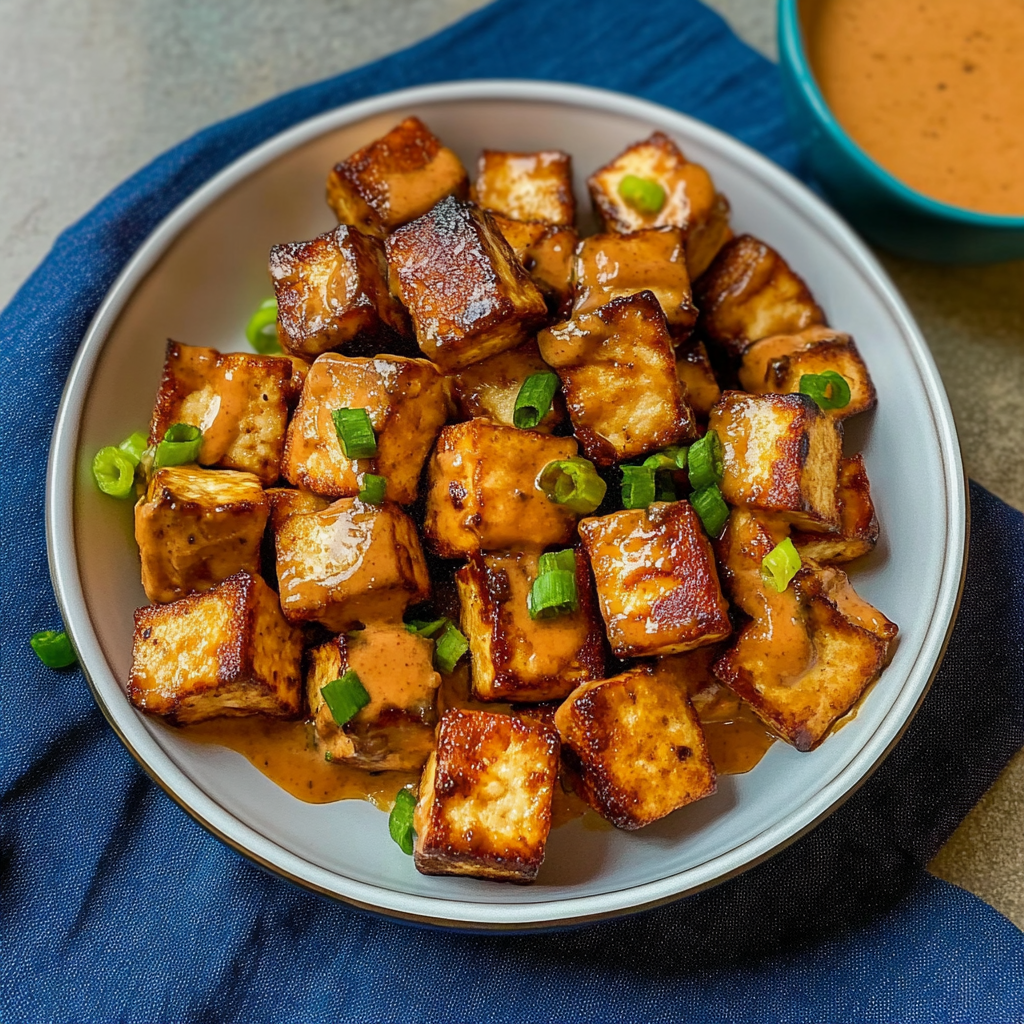 Recipe preparation for Sheet Pan Crispy Tofu with Peanut Ginger Sauce