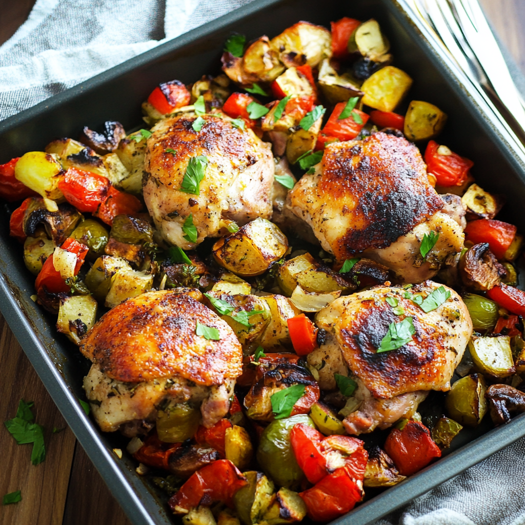 Recipe preparation for sheet pan ratataouille chicken