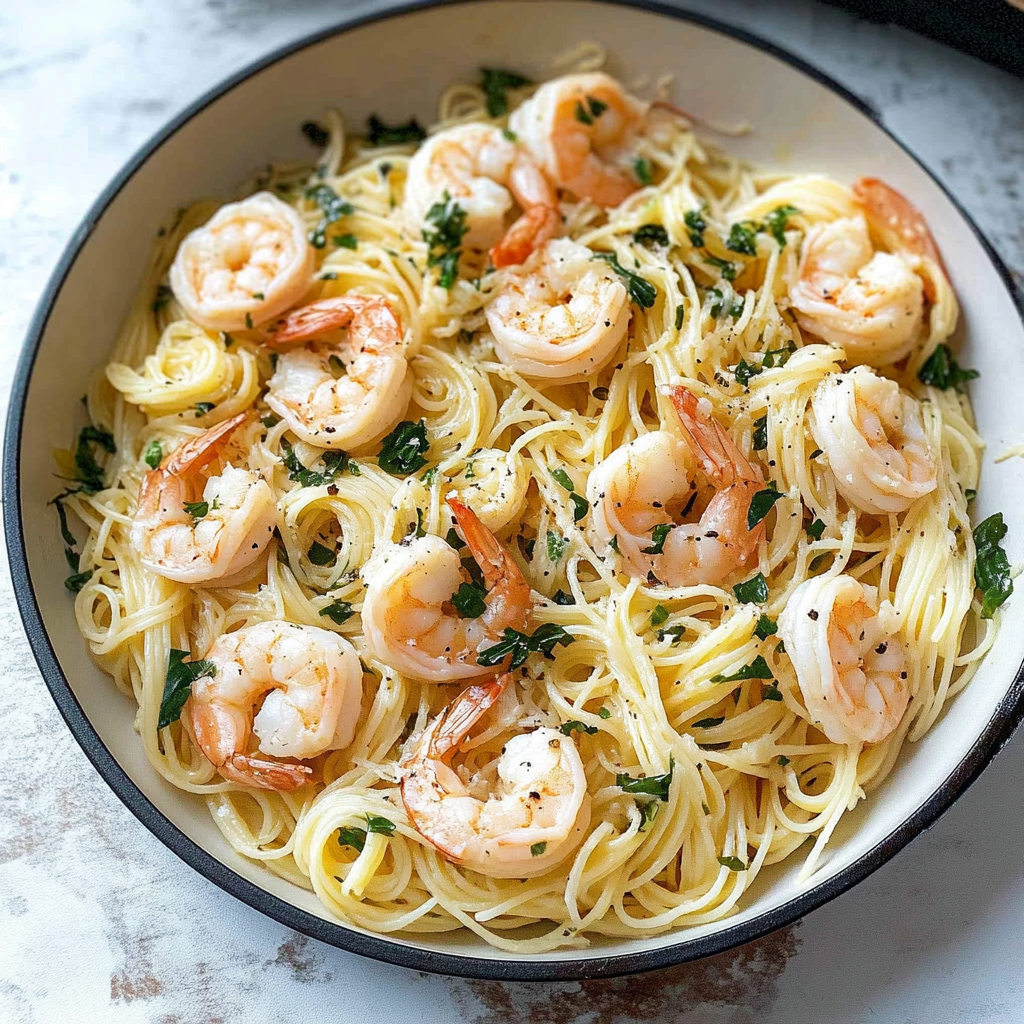 Recipe preparation for 30-Minute Garlic Parmesan Shrimp Pasta