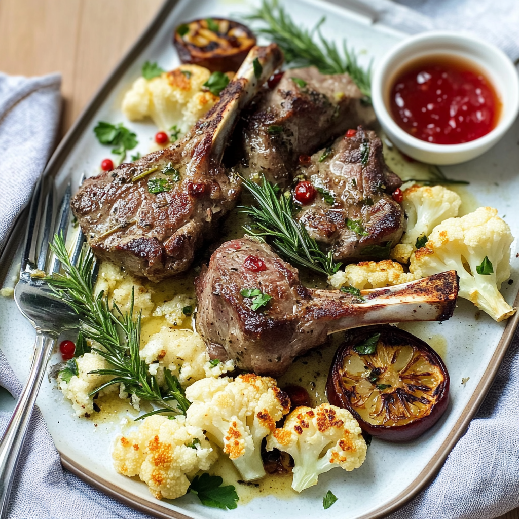 Recipe preparation for Sheet Pan Zesty Lamb Chops and Cauliflower