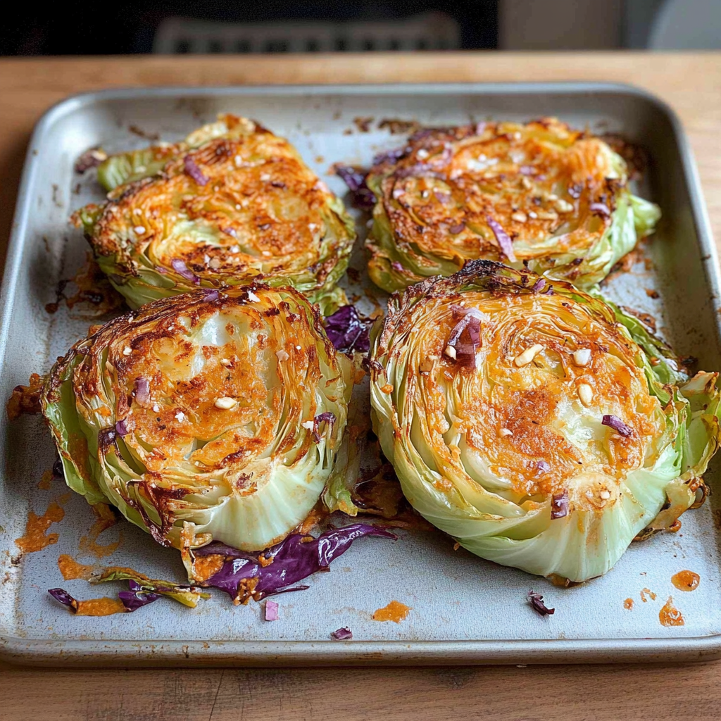 Recipe preparation for Sheet Pan Blistered Cabbage Steaks